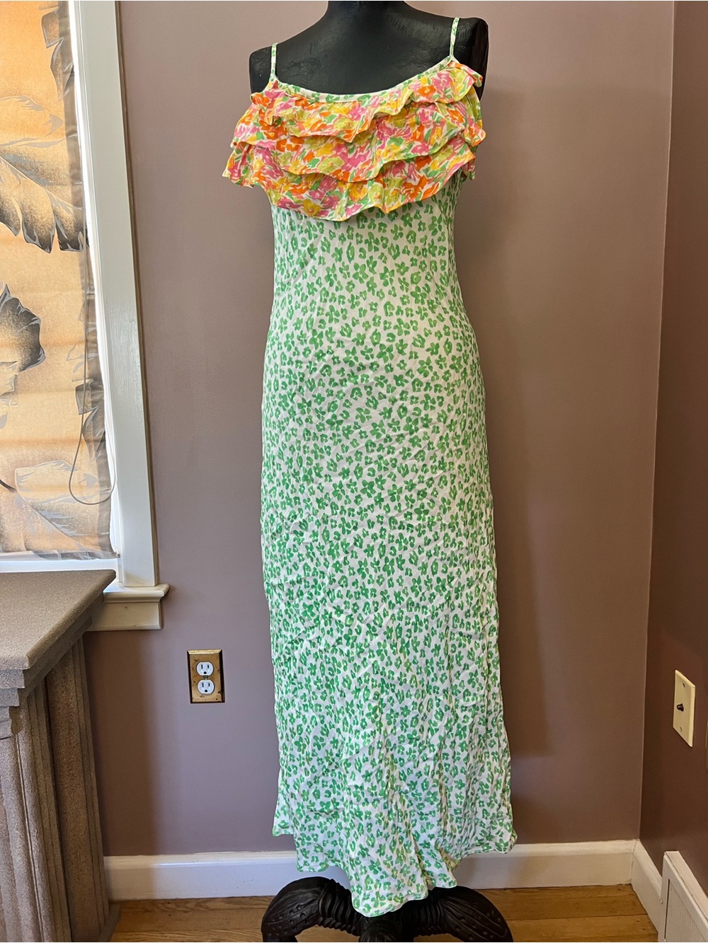 NWT RIXO for Target Mixed Print Green Leopard & Floral Ruffle Maxi Dress XS